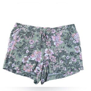 LOFT Floral Drawstring Shorts Women’s Large Green Pink Pull On